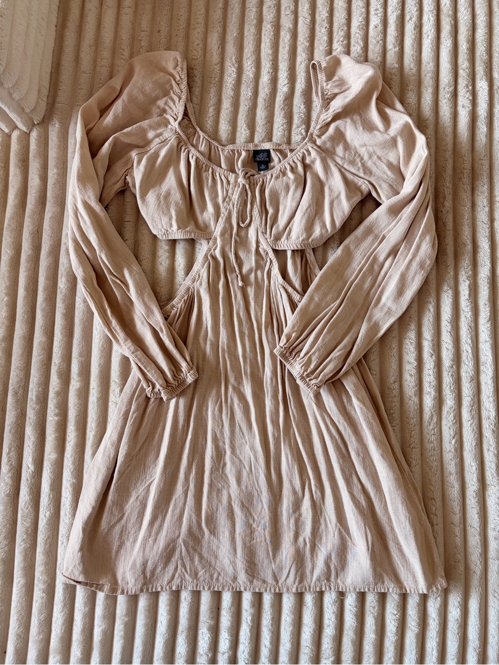 wild fable Beige Tie-Front Long Sleeve Mini Tunic
